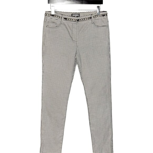 Chanel SS16 Navy Blue White Gingham Logo Waist Crop Trousers - Picture 1 of 11